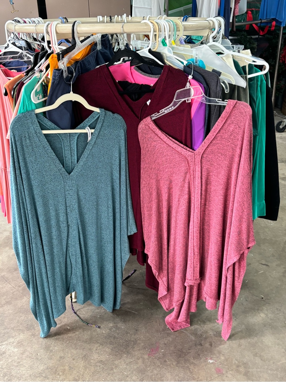 Bundle of 3 Zenana Oversized Women’s V-Neck Tunic Top - Pink and Teal
